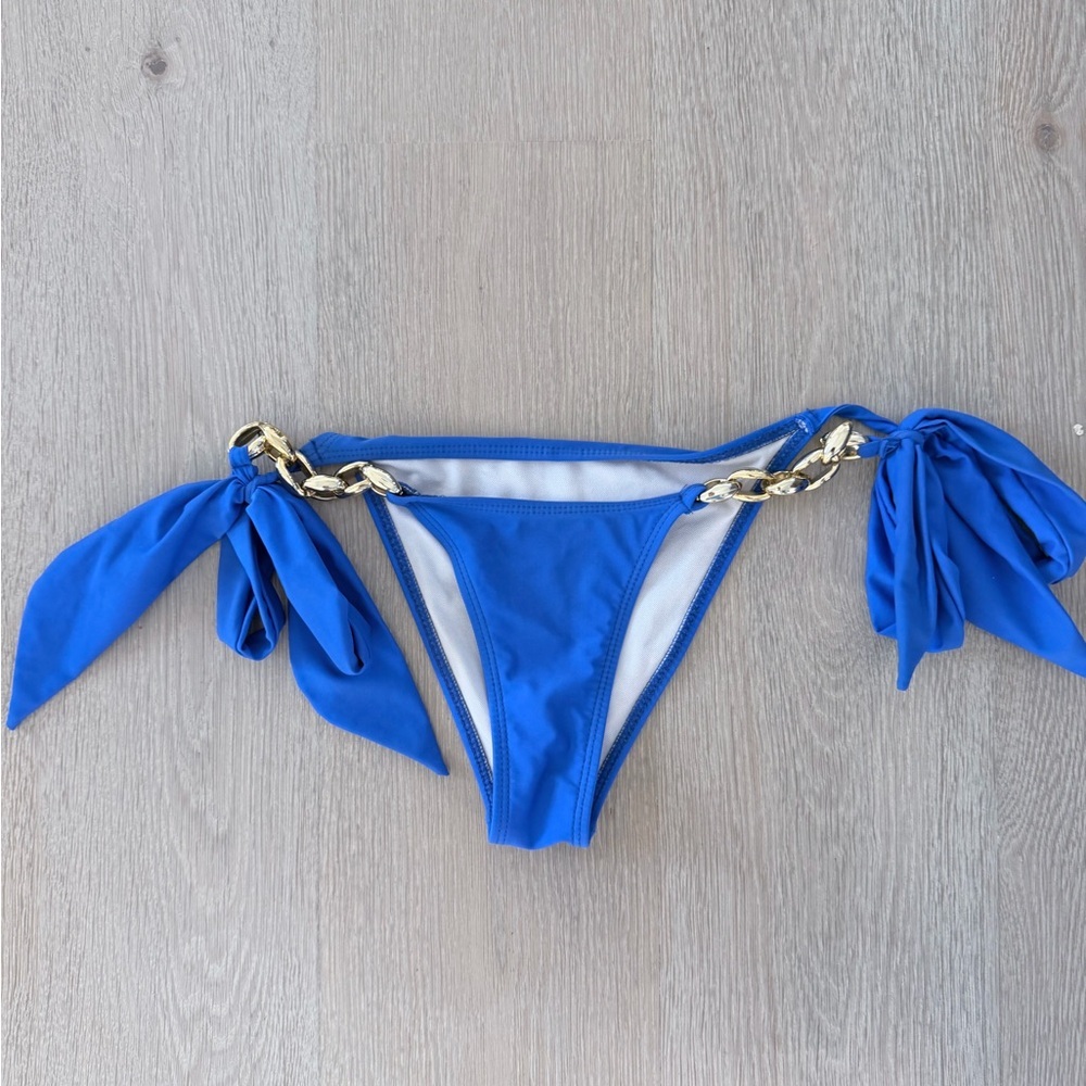 New Royal Blue Bikini Bottom Swimsuit Swimwear with Gold Chain Detail size S - Picture 4 of 4